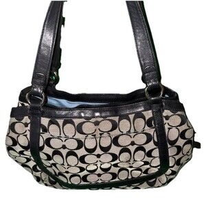 COACH F14934 Cricket Signature Satchel Shoulder Bag Blk/White Monogram